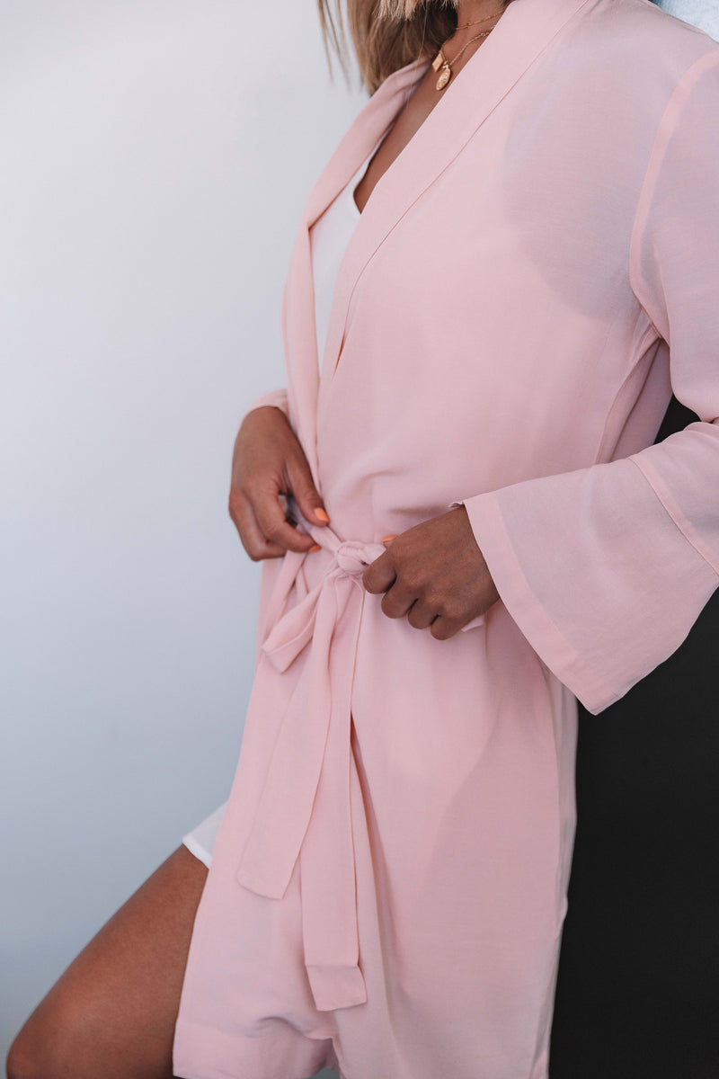 Cara Short Bridal Robe in Blush Pink