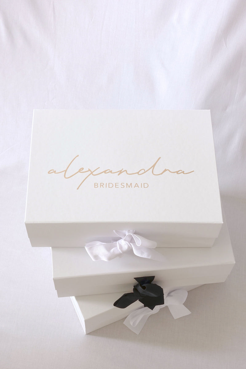 Classic Bridesmaid Gift Box with Black Ribbon - Large - Style 2