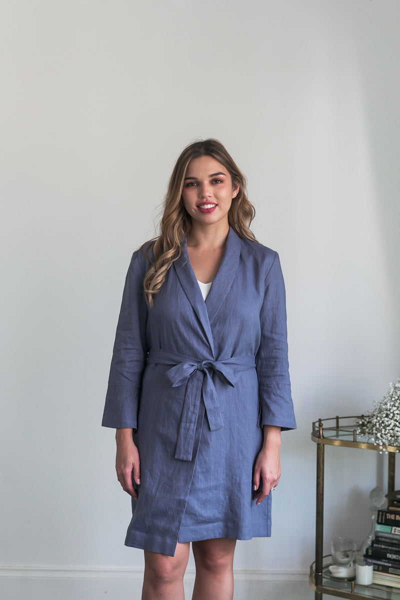 Alys Linen Short Robe Dove Grey