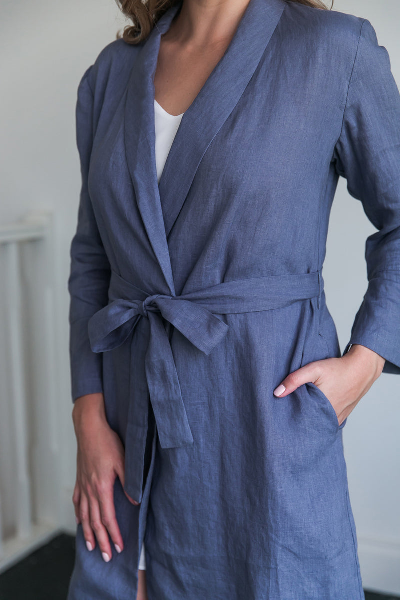 Alys Linen Short Robe Dove Grey