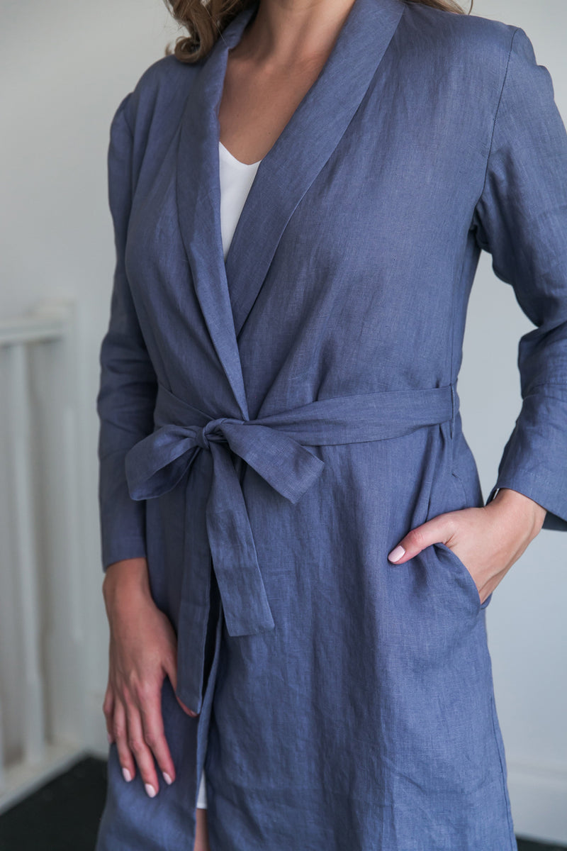 Alys Linen Short Robe Dove Grey
