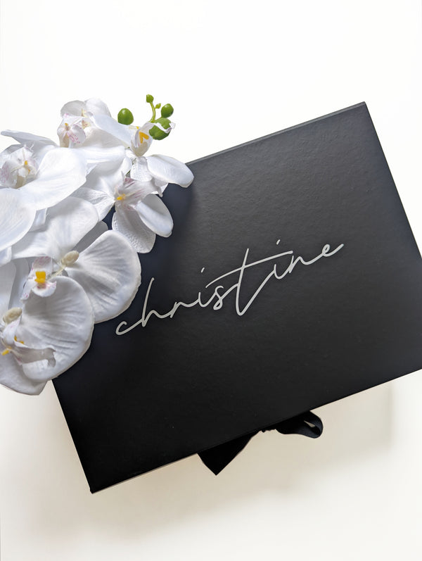 Classic Bridesmaid Custom Personalised Black Gift Box with Black Ribbon - Large