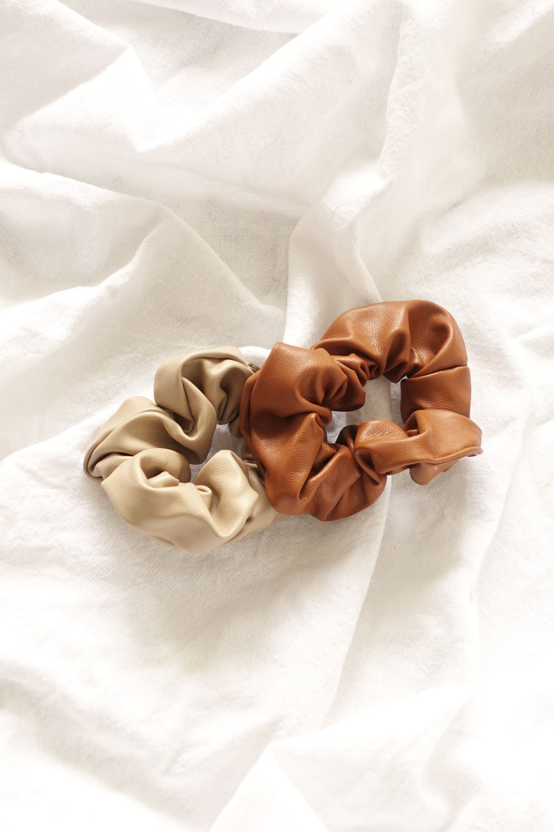 Vegan Leather Scrunchie Brown