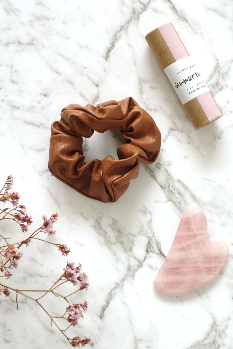 Vegan Leather Scrunchie Brown