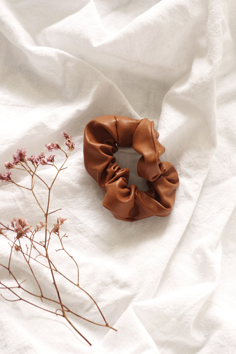 Vegan Leather Scrunchie Brown