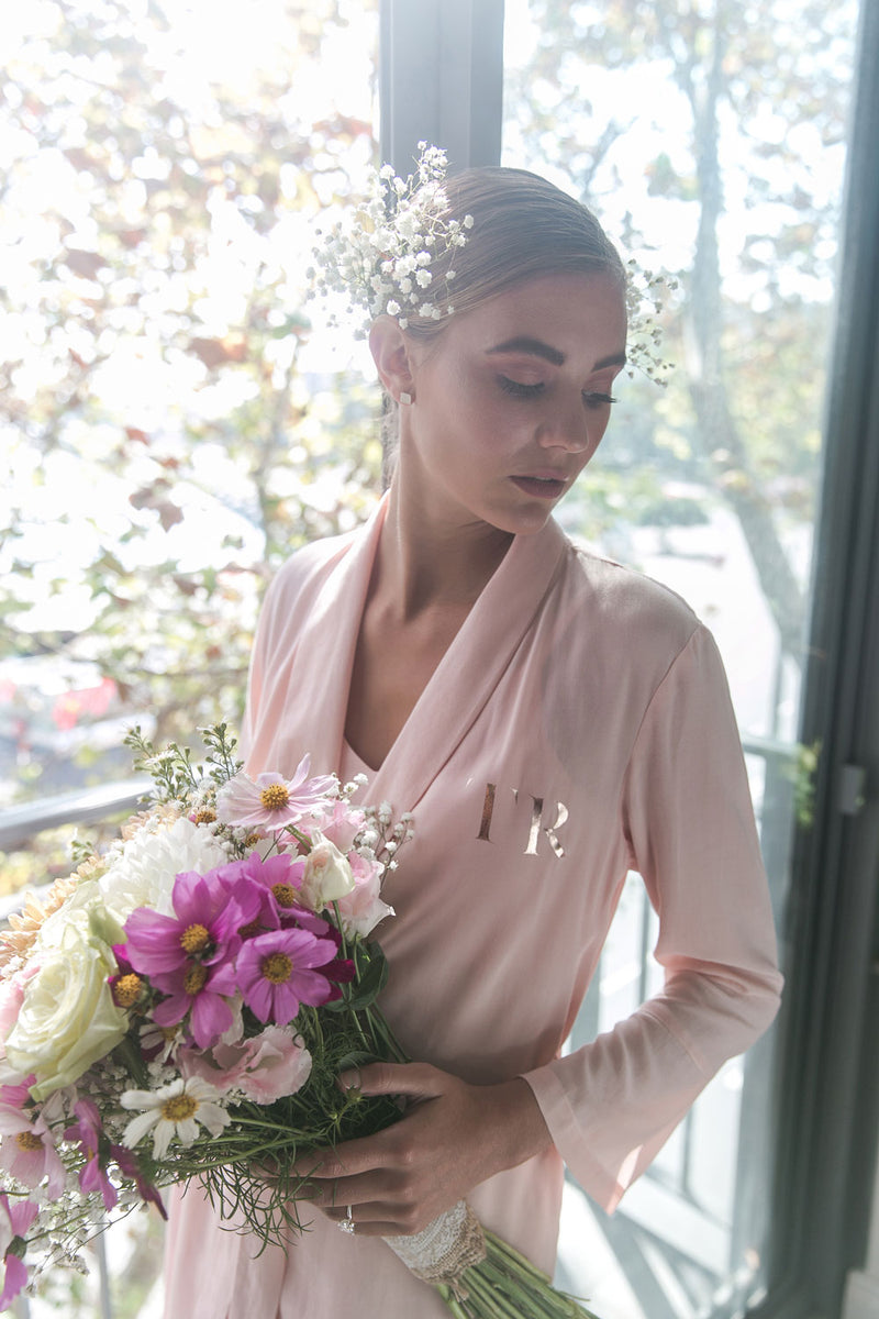 Cara Short Bridal Robe in Blush Pink