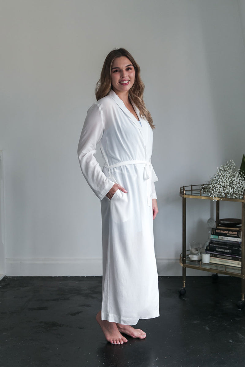 Luna Long Bridal Robe in White