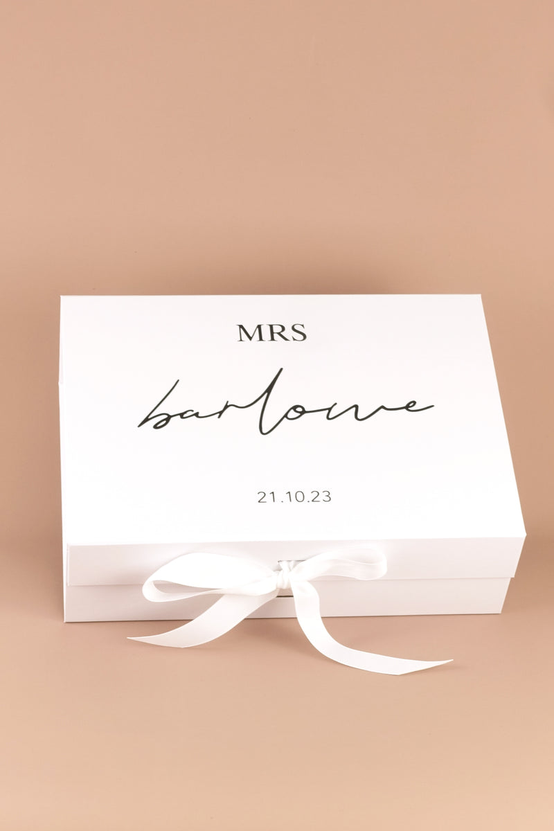 Bride Custom Personalised Gift Box White with White Ribbon - Large