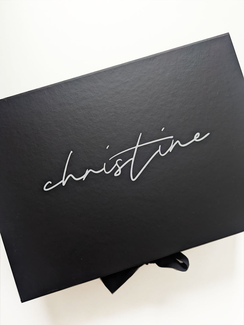 Classic Bridesmaid Custom Personalised Black Gift Box with Black Ribbon - Large