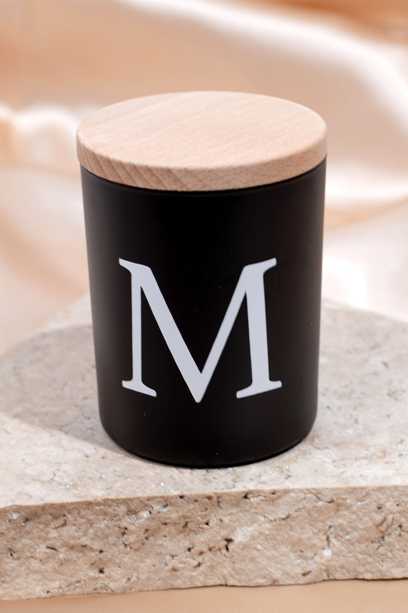 Personalised Black Glass Candle with Wooden Lid