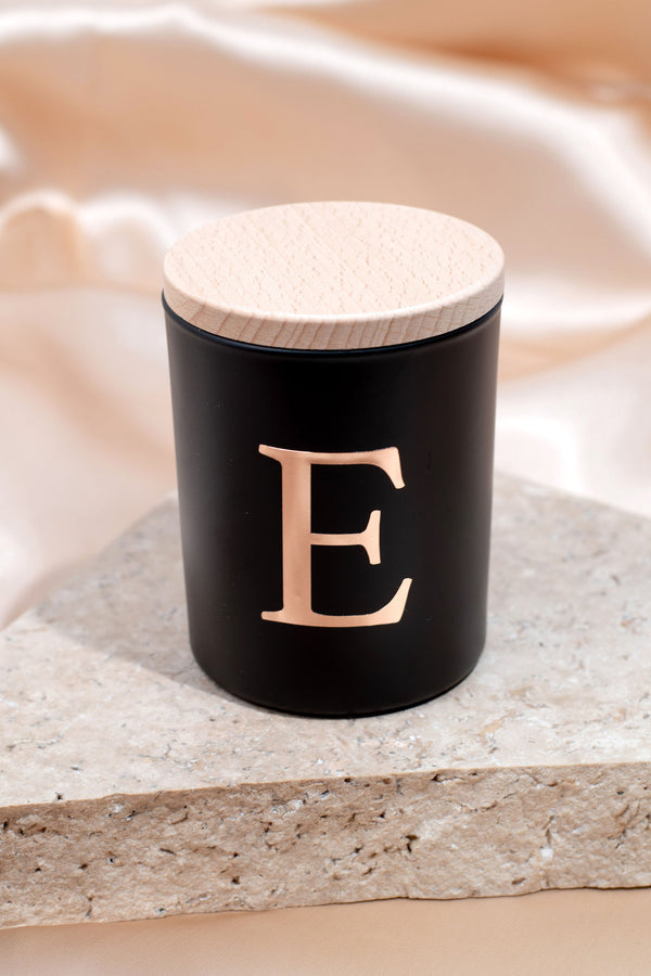 Personalised Black Glass Candle with Wooden Lid