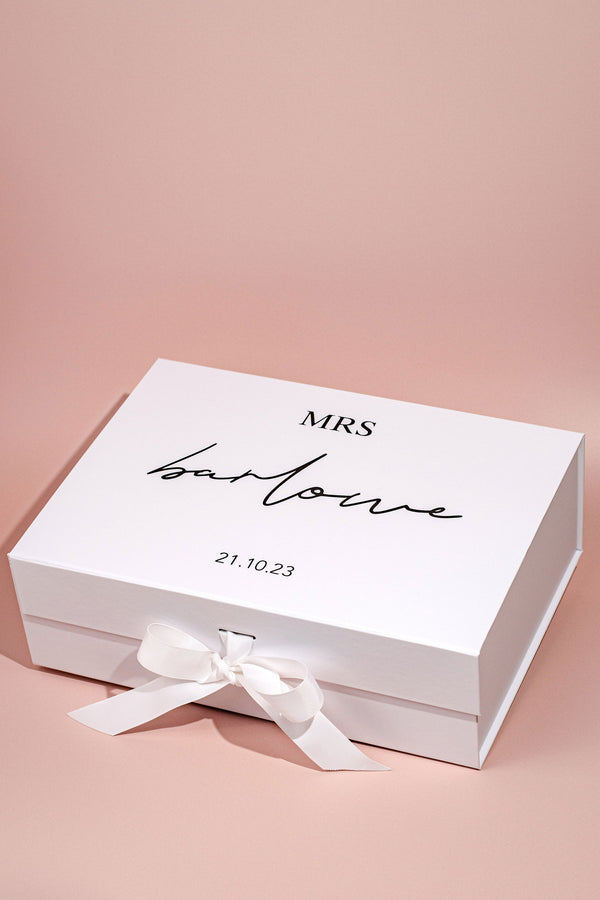 Bride Custom Personalised Gift Box White with White Ribbon - Large