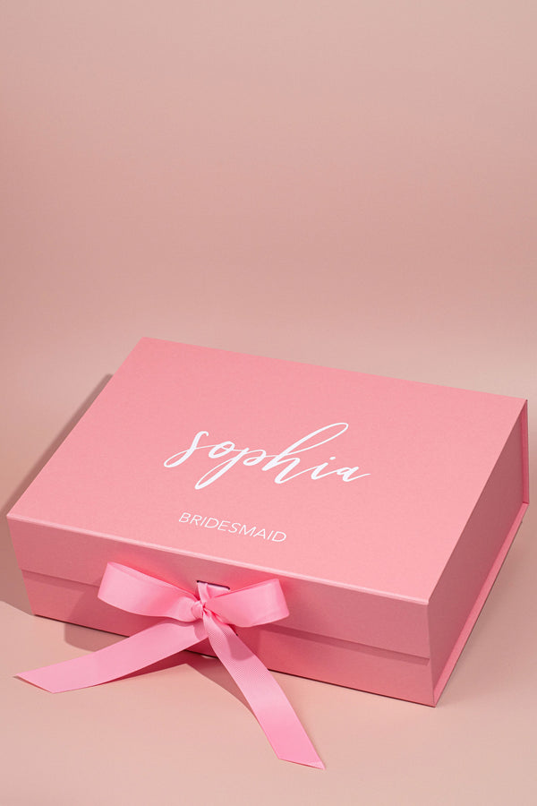 Classic Bridesmaid Personalised Gift Box Pink with Pink Ribbon - Large