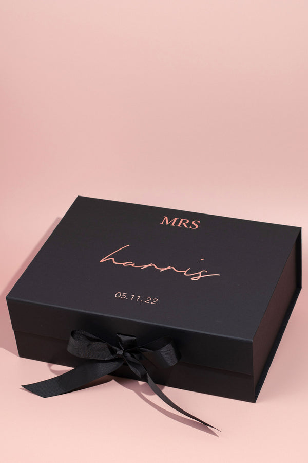 Classic Bridesmaid Gift Box Black with Black Ribbon - Large - Style 2