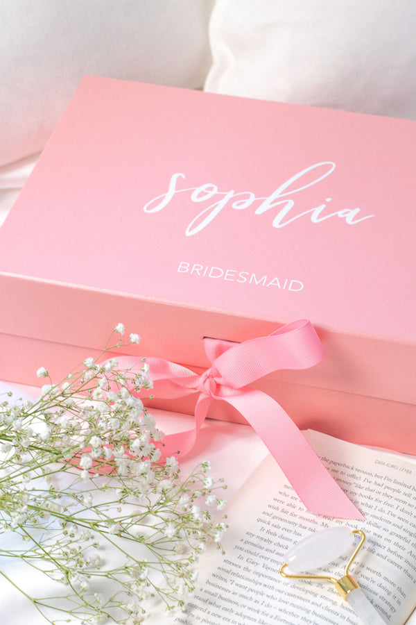 Classic Bridesmaid Personalised Gift Box Pink with Pink Ribbon - Large